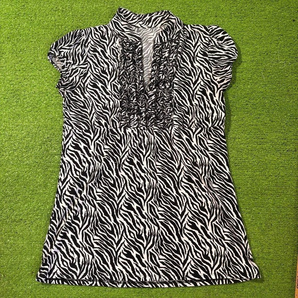 Vintage Y2K Ruffle Zebra Print Blouse Womens Size M McBling Top